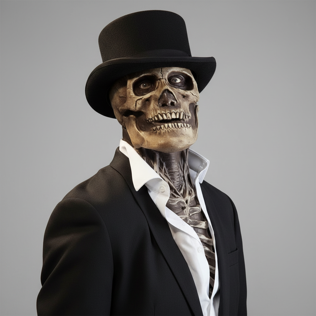 Men's Skull Mask with Integrated Chest Bib and Skeletal Details for Halloween Costumes - Image 4