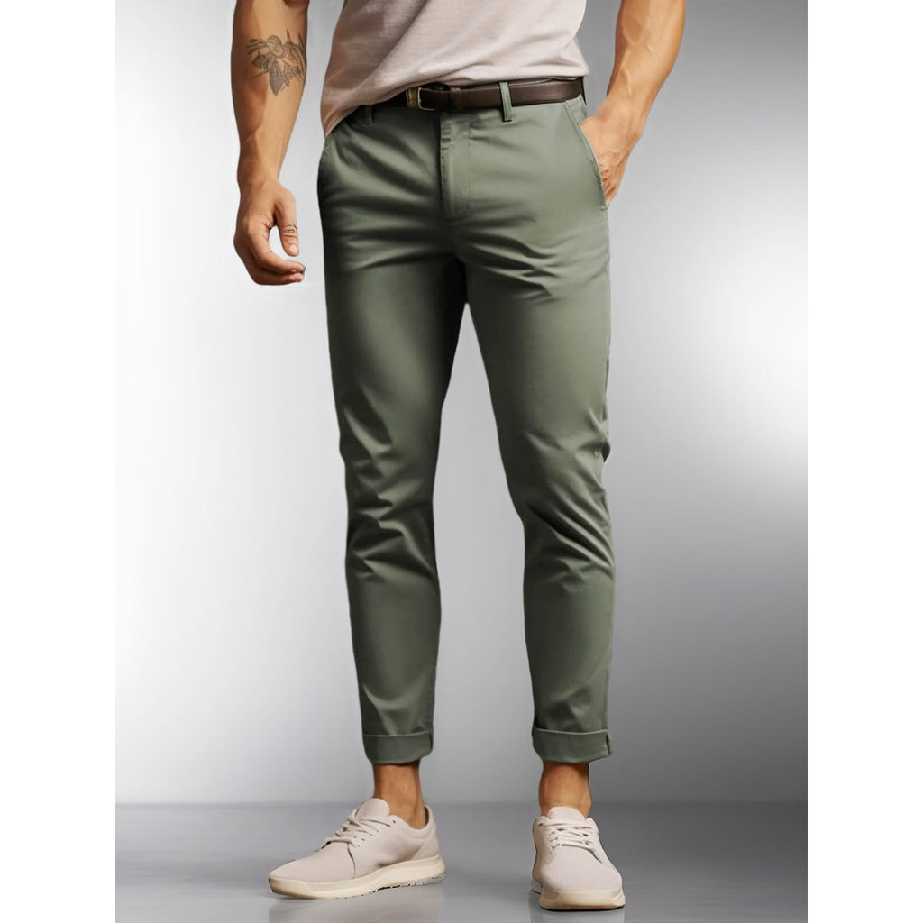 Men's Slim Fit Chino Pants with Stretch Cotton Blend and Tapered Leg - Image 1