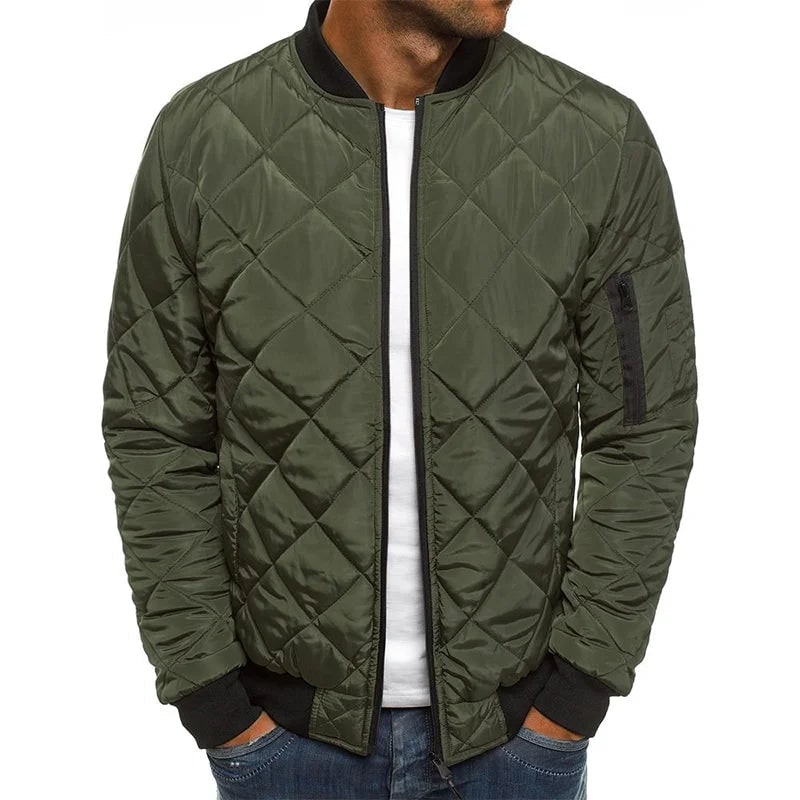 Men's Slim Fit Quilted Bomber Jacket with Ribbed Trim and Zip Pocket - Image 1