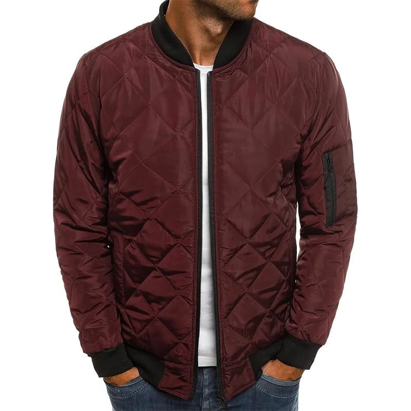Men's Slim Fit Quilted Bomber Jacket with Ribbed Trim and Zip Pocket - Image 2