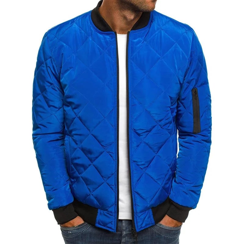 Men's Slim Fit Quilted Bomber Jacket with Ribbed Trim and Zip Pocket - Image 3