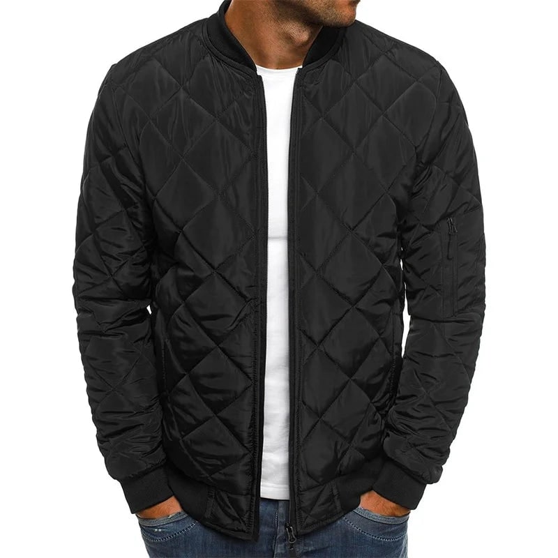 Men's Slim Fit Quilted Bomber Jacket with Ribbed Trim and Zip Pocket - Image 4