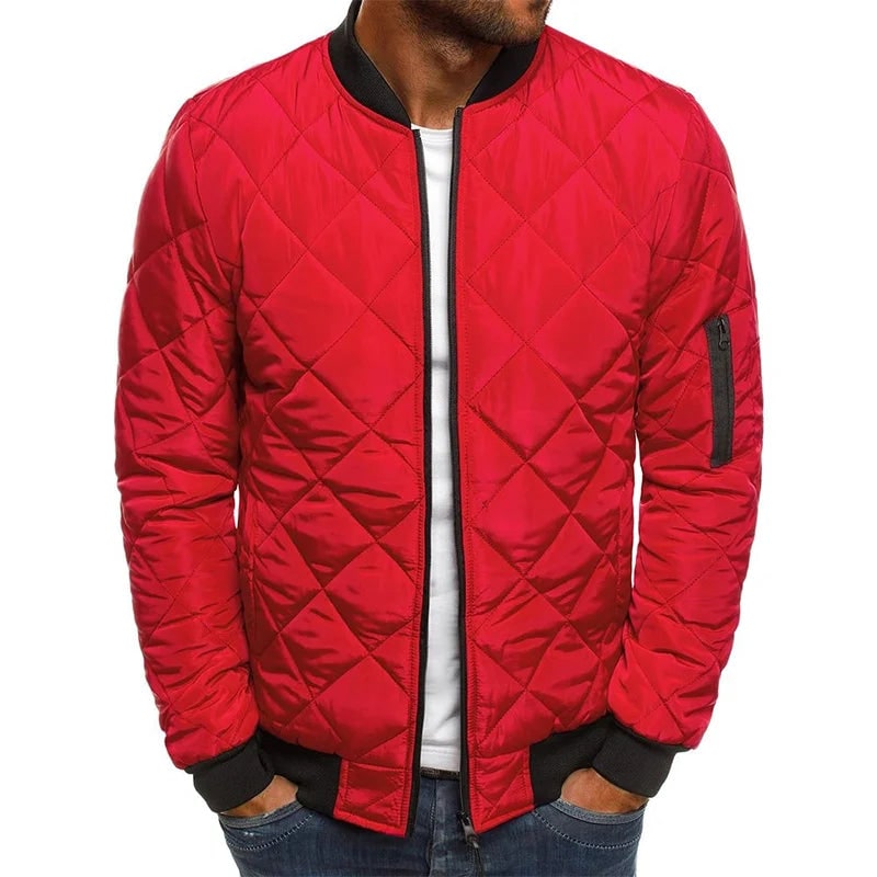 Men's Slim Fit Quilted Bomber Jacket with Ribbed Trim and Zip Pocket - Image 5