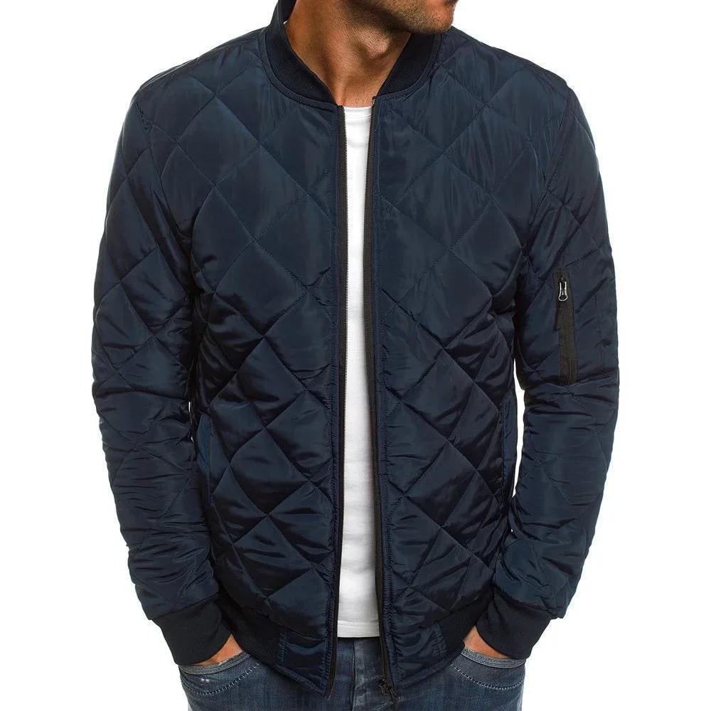 Men's Slim Fit Quilted Bomber Jacket with Ribbed Trim and Zip Pocket - Image 6