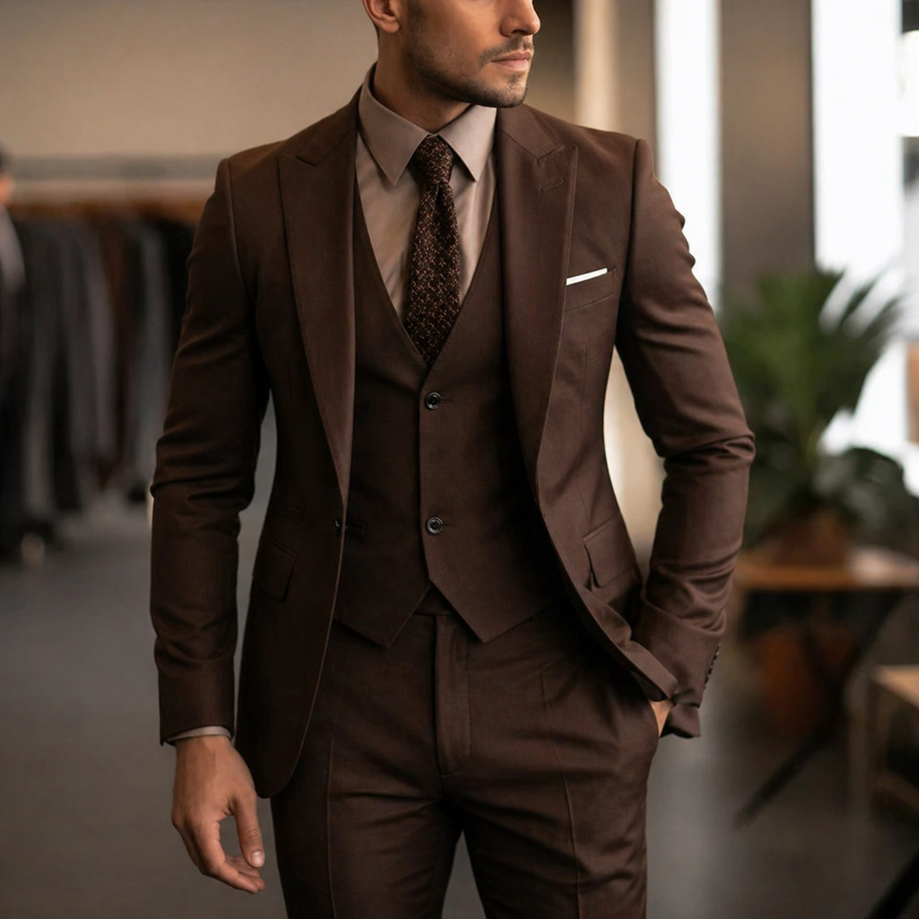 Men's Slim Fit Three Piece Dress Suit with Single Breasted Blazer and Matching Waistcoat - Image 10