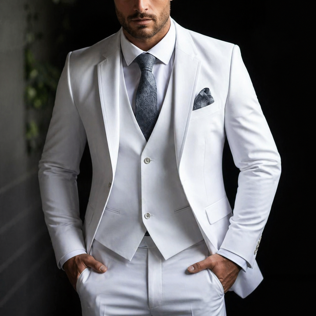 Men's Slim Fit Three Piece Dress Suit with Single Breasted Blazer and Matching Waistcoat - Image 11