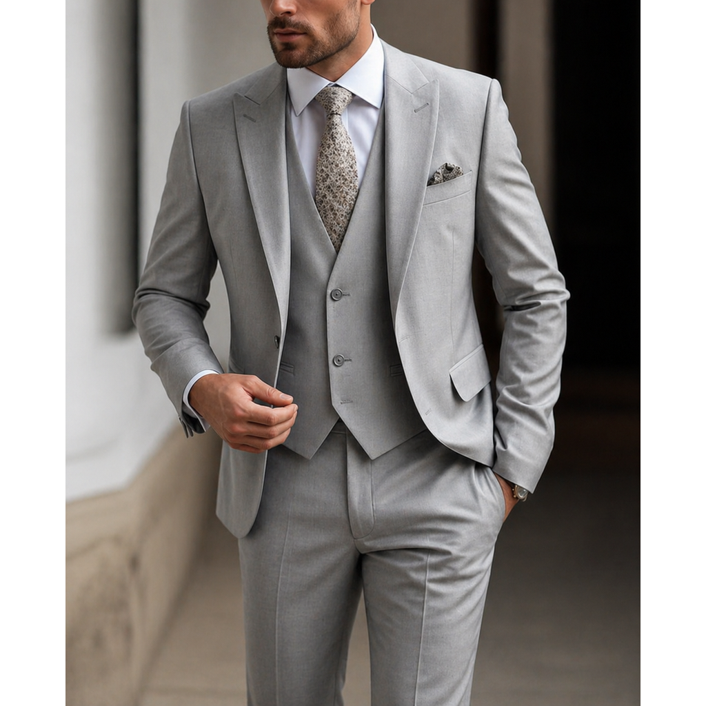 Men's Slim Fit Three Piece Dress Suit with Single Breasted Blazer and Matching Waistcoat - Image 3