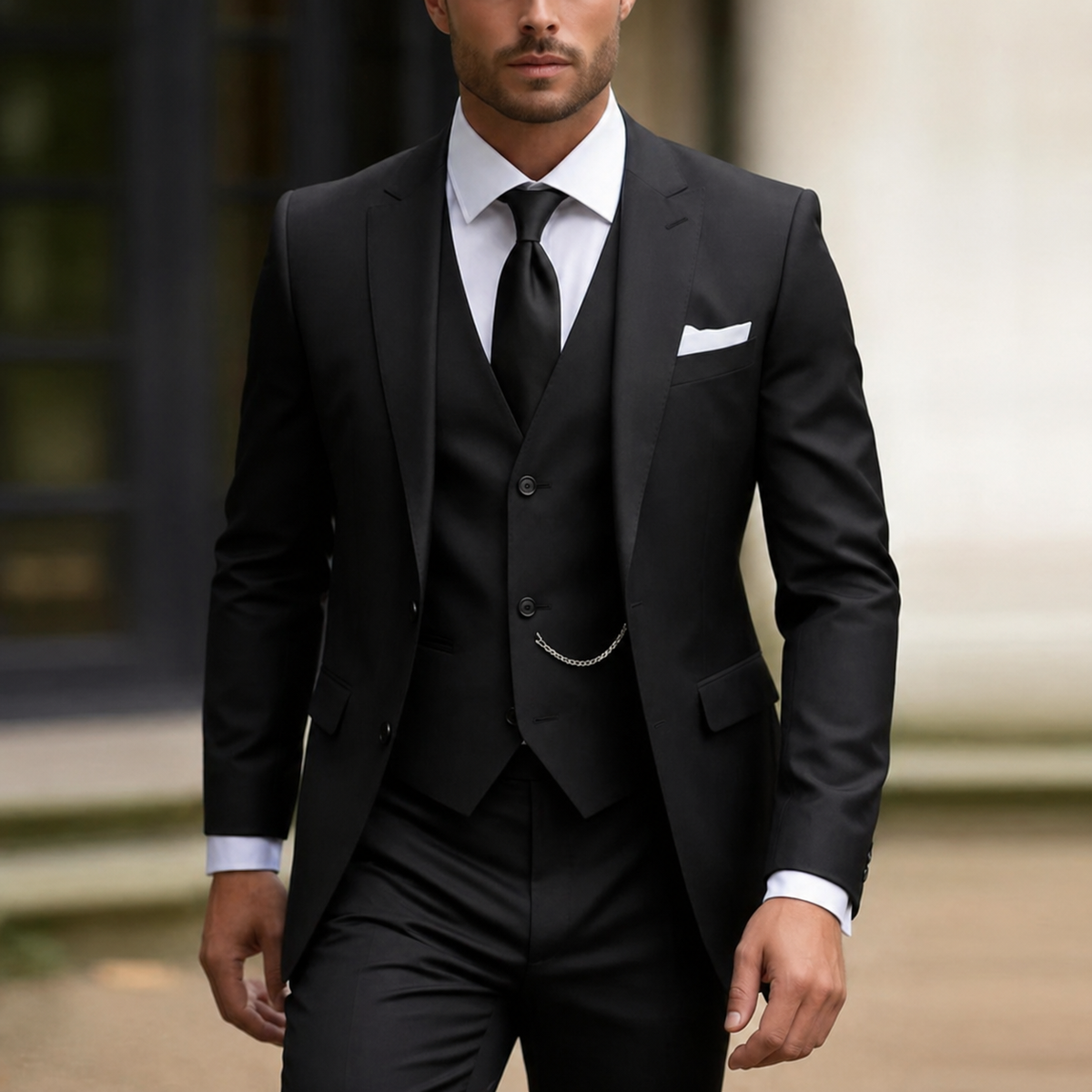 Men's Slim Fit Three Piece Dress Suit with Single Breasted Blazer and Matching Waistcoat - Image 4