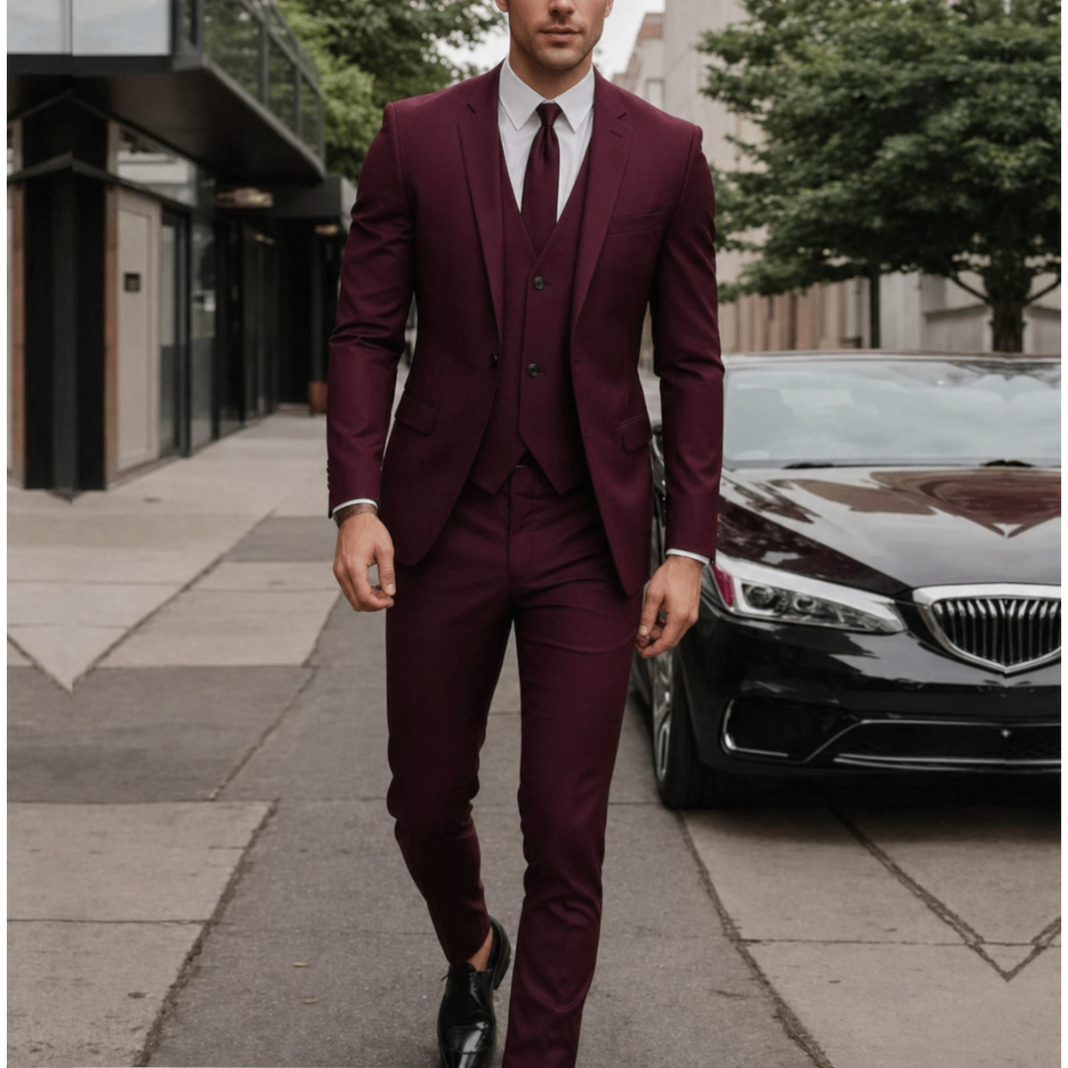 Men's Slim Fit Three Piece Dress Suit with Single Breasted Blazer and Matching Waistcoat - Image 5