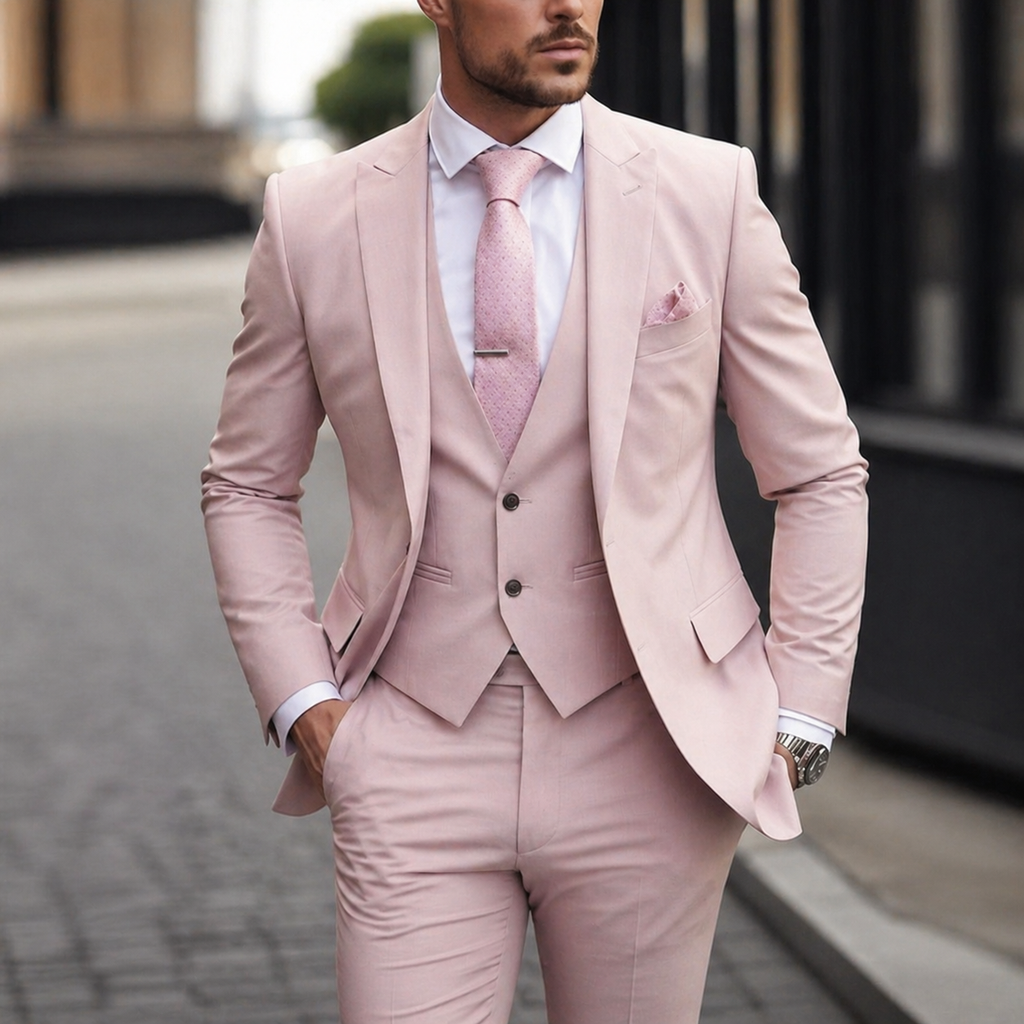 Men's Slim Fit Three Piece Dress Suit with Single Breasted Blazer and Matching Waistcoat - Image 7