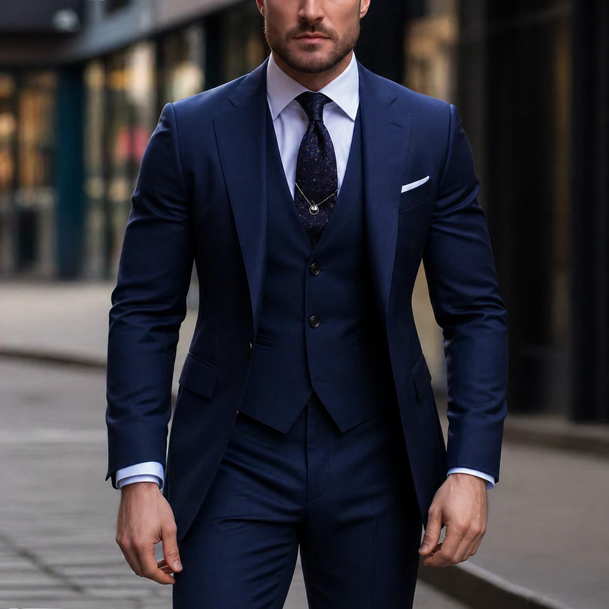 Men's Slim Fit Three Piece Dress Suit with Single Breasted Blazer and Matching Waistcoat - Image 8