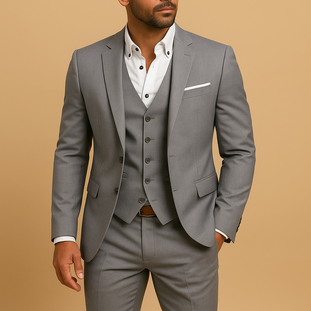 Men's Slim Fit Three Piece Suit Jacket Vest and Trousers with Notched Lapel - Image 2