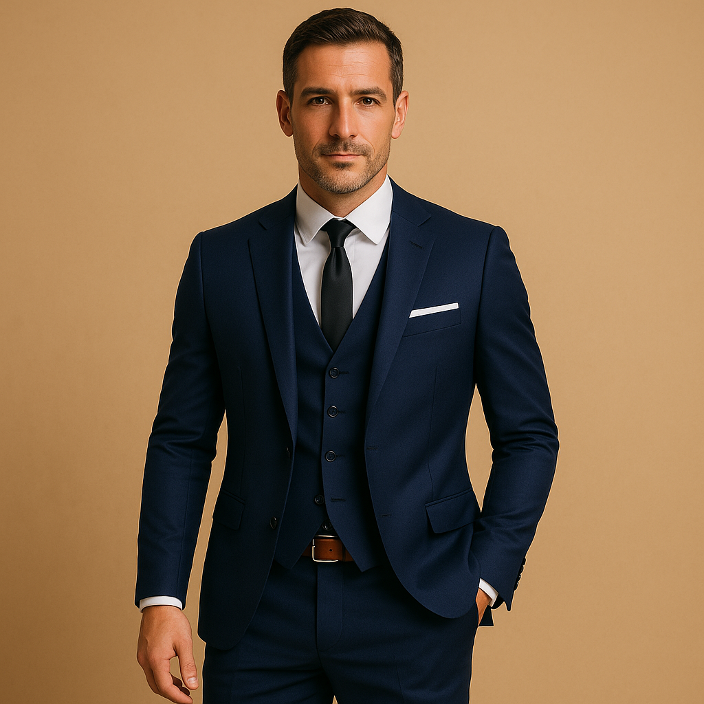 Men's Slim Fit Three Piece Suit Jacket Vest and Trousers with Notched Lapel - Image 3