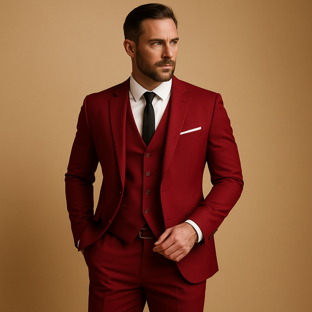 Men's Slim Fit Three Piece Suit Jacket Vest and Trousers with Notched Lapel - Image 4