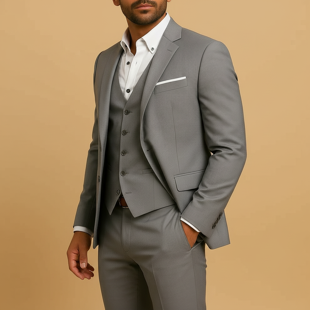 Men's Slim Fit Three Piece Suit Jacket Vest and Trousers with Notched Lapel - Image 5