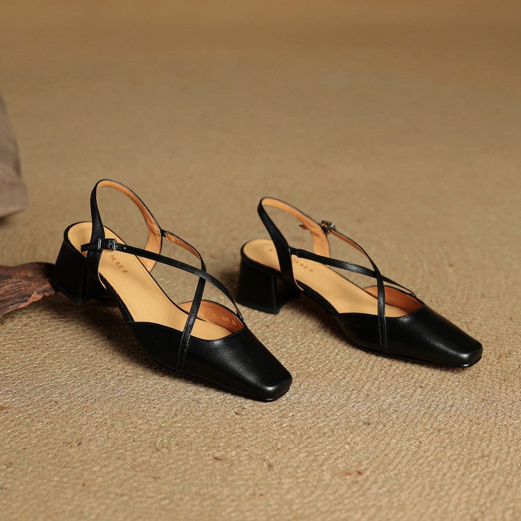 Men's Slingback Block Heels with Square Toe and Adjustable Buckle Strap - Image 10