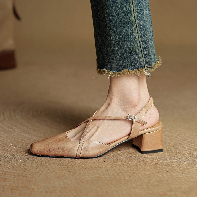 Men's Slingback Block Heels with Square Toe and Adjustable Buckle Strap - Image 12
