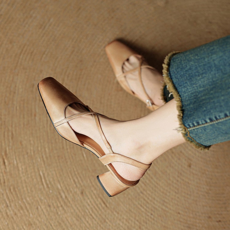 Men's Slingback Block Heels with Square Toe and Adjustable Buckle Strap - Image 13