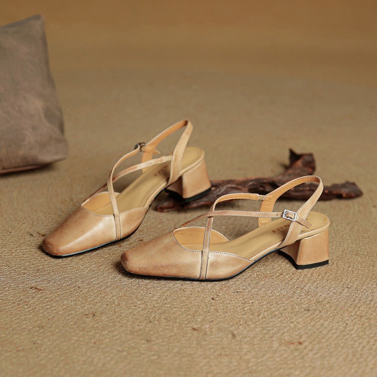 Men's Slingback Block Heels with Square Toe and Adjustable Buckle Strap - Image 14