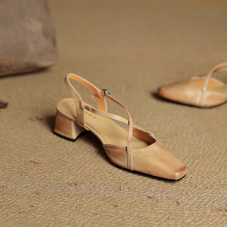 Men's Slingback Block Heels with Square Toe and Adjustable Buckle Strap - Image 15