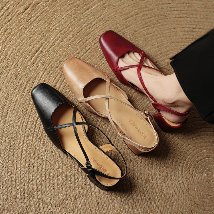 Men's Slingback Block Heels with Square Toe and Adjustable Buckle Strap - Image 16