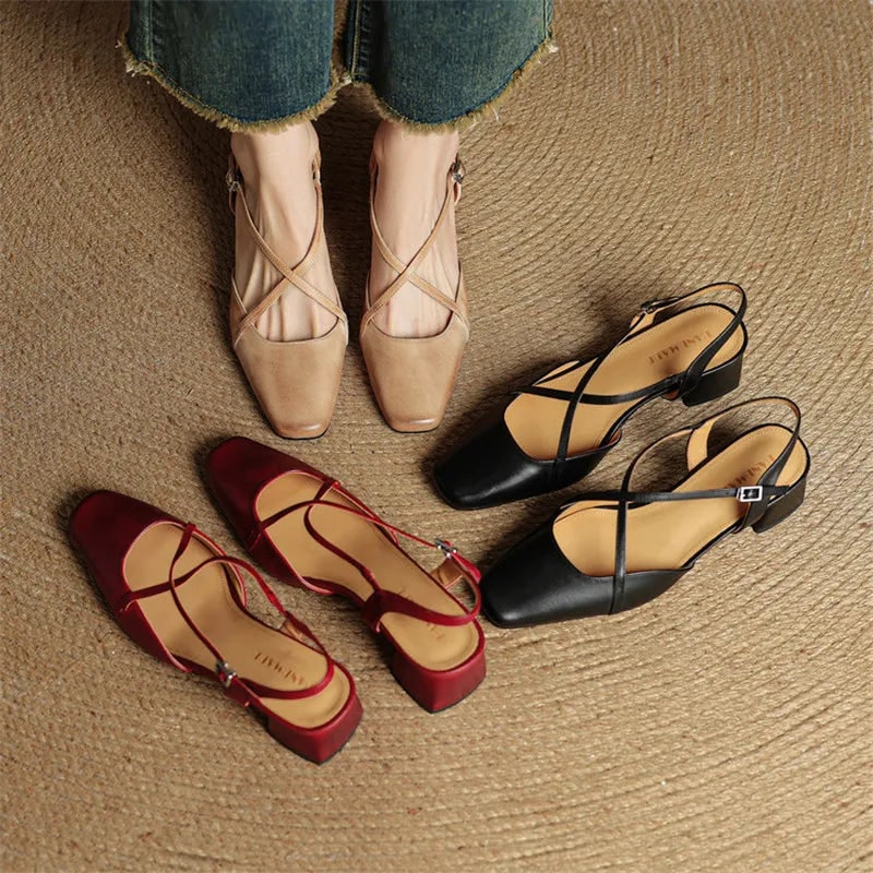 Men's Slingback Block Heels with Square Toe and Adjustable Buckle Strap - Image 17