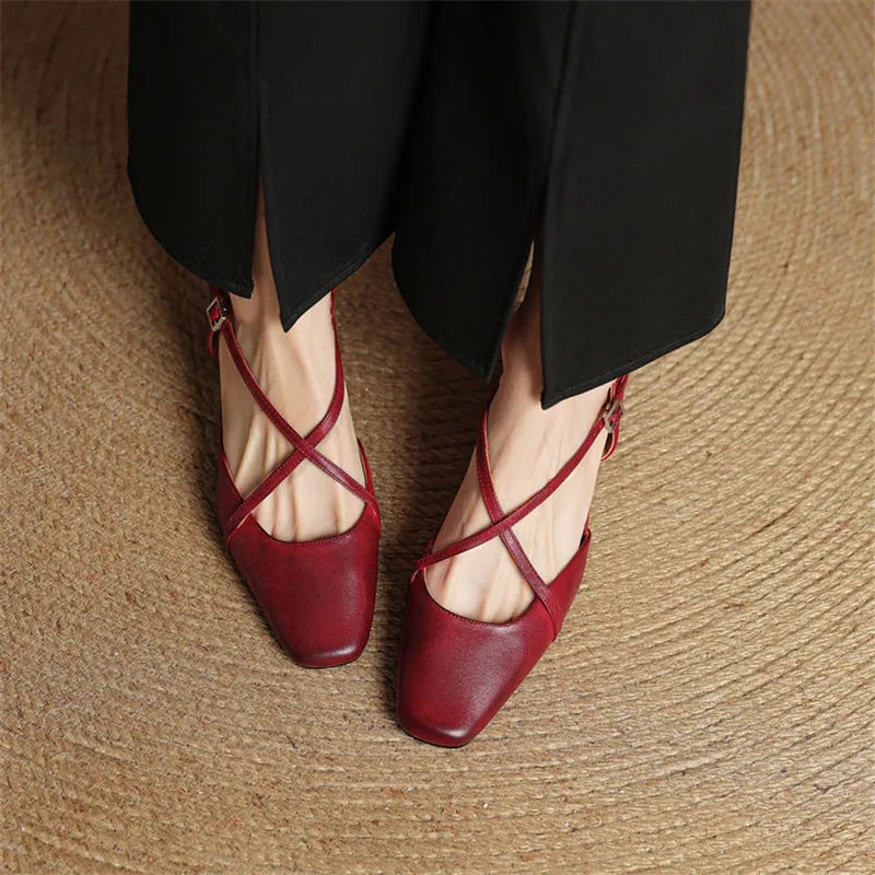 Men's Slingback Block Heels with Square Toe and Adjustable Buckle Strap - Image 2
