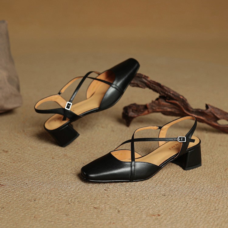 Men's Slingback Block Heels with Square Toe and Adjustable Buckle Strap - Image 9