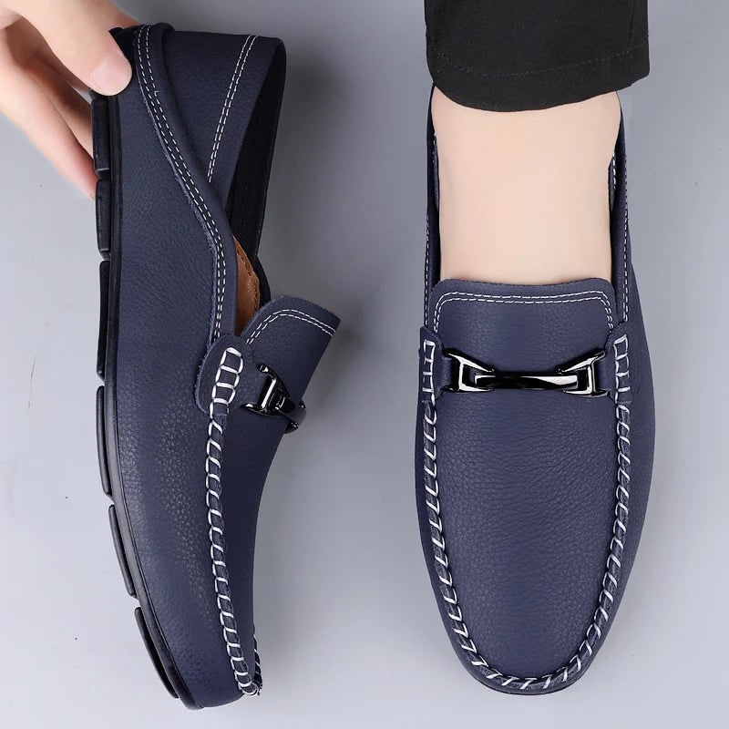 Men's Slip on Leather Loafers for Driving with Moc Toe and Contrast Stitching - Image 2