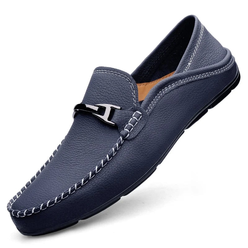 Men's Slip on Leather Loafers for Driving with Moc Toe and Contrast Stitching - Image 3