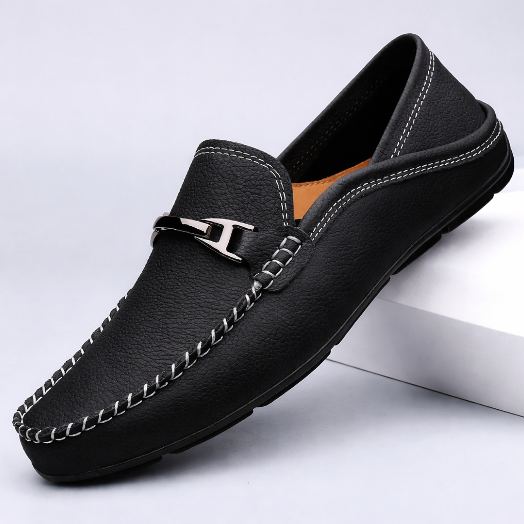 Men's Slip on Leather Loafers for Driving with Moc Toe and Contrast Stitching - Image 4