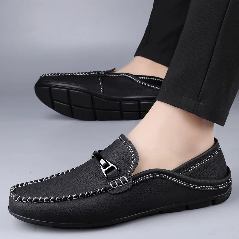 Men's Slip on Leather Loafers for Driving with Moc Toe and Contrast Stitching - Image 5