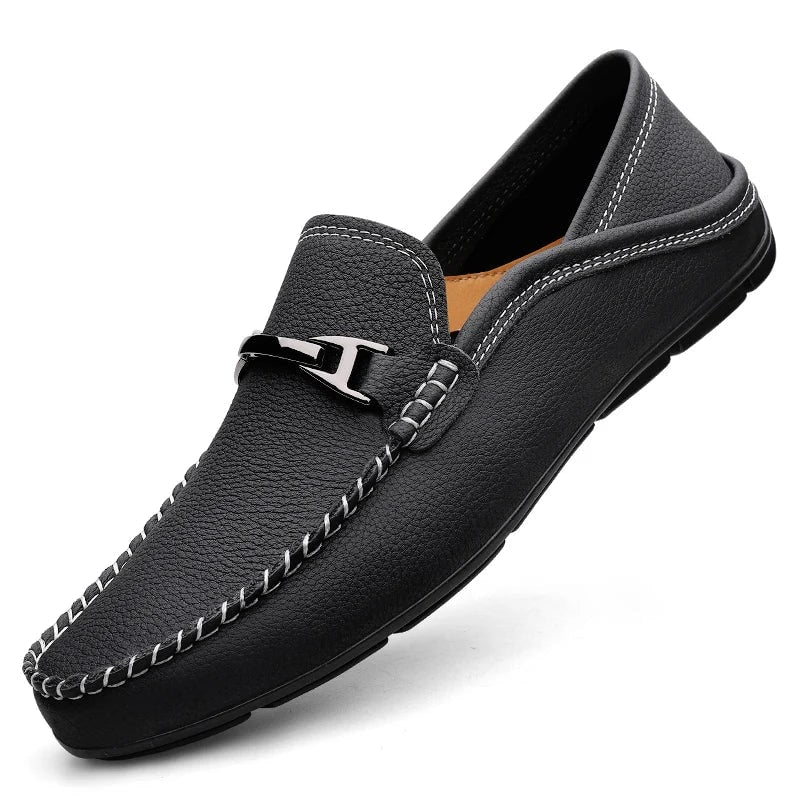 Men's Slip on Leather Loafers for Driving with Moc Toe and Contrast Stitching - Image 7