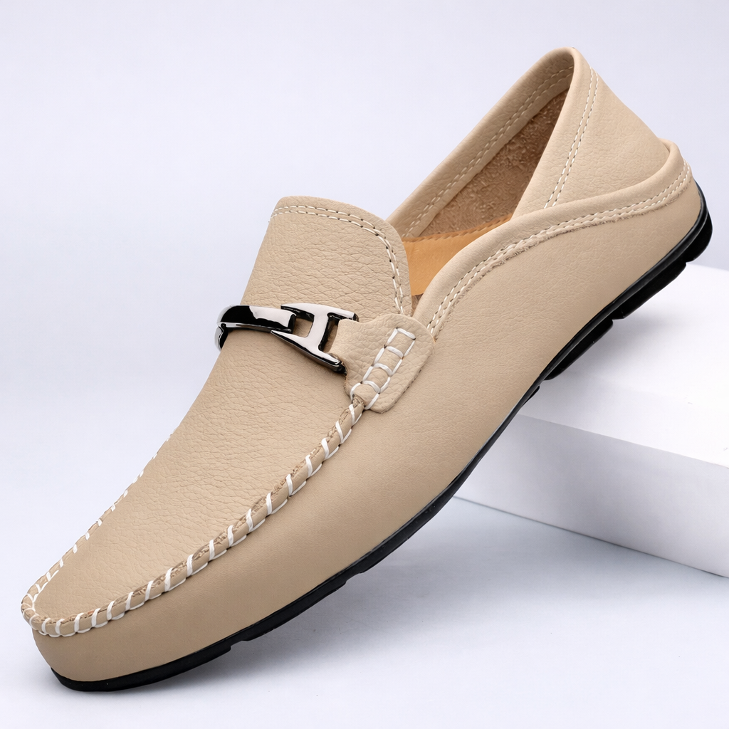 Men's Slip on Leather Loafers for Driving with Moc Toe and Contrast Stitching - Image 8