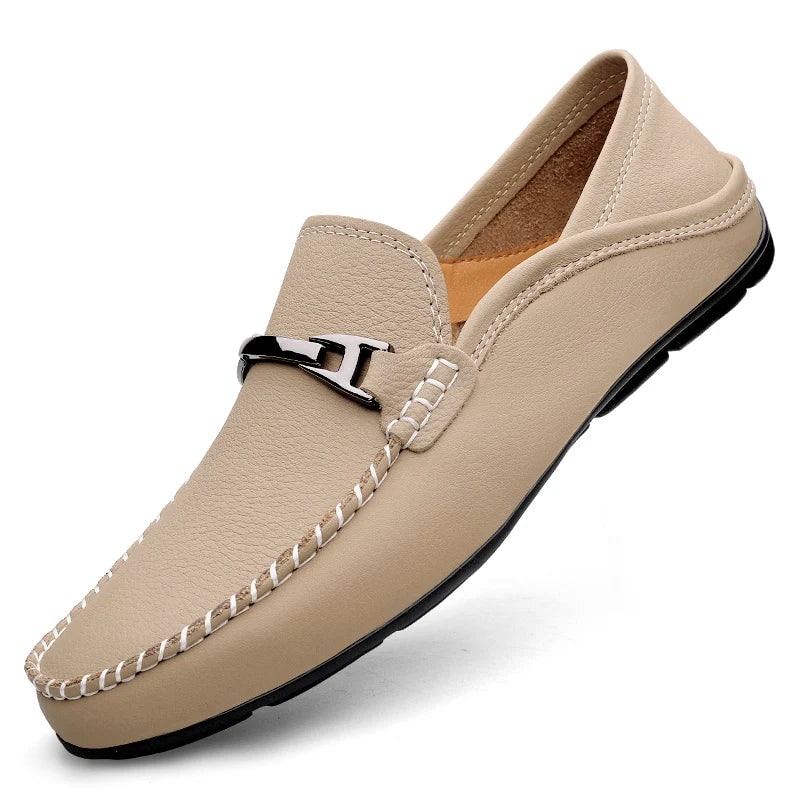 Men's Slip on Leather Loafers for Driving with Moc Toe and Contrast Stitching - Image 9