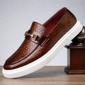 Men's Slip on Loafers Sneakers with Croc Embossed Leather and Gold Horsebit - Image 1