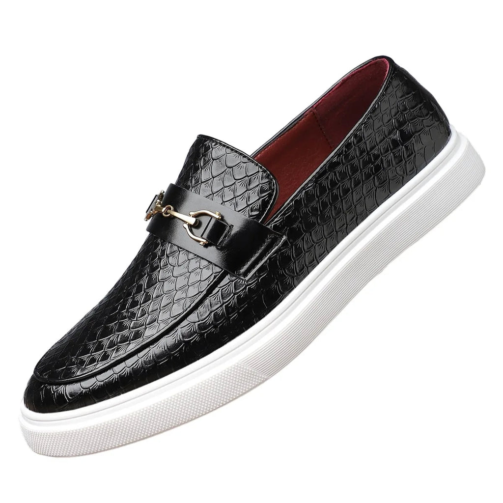 Men's Slip on Loafers Sneakers with Croc Embossed Leather and Gold Horsebit - Image 4