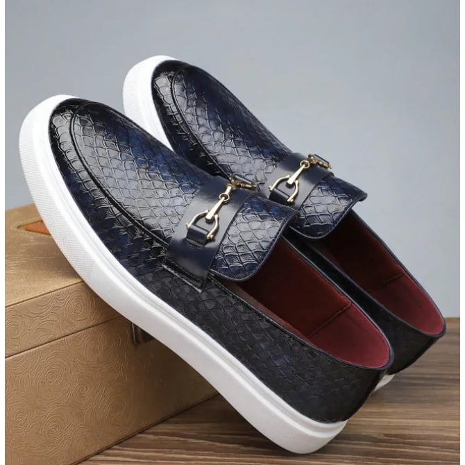 Men's Slip on Loafers Sneakers with Croc Embossed Leather and Gold Horsebit - Image 6