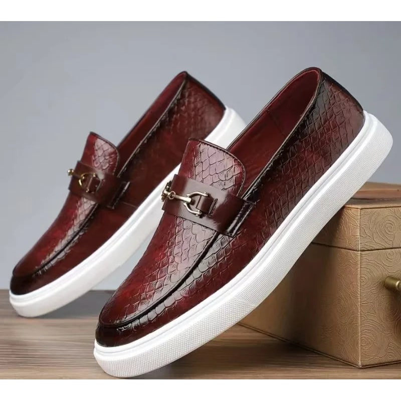 Men's Slip on Loafers Sneakers with Croc Embossed Leather and Gold Horsebit - Image 8