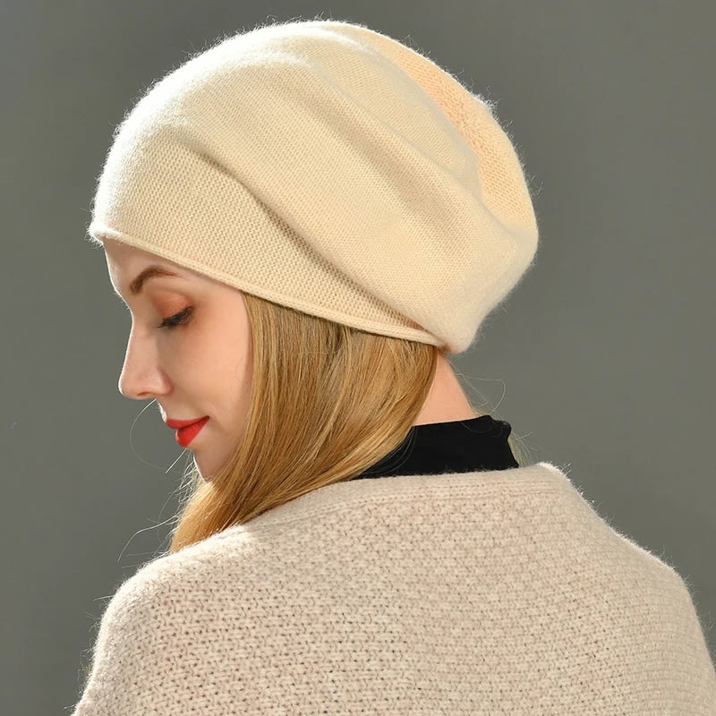 Men's Slouchy Cashmere Knit Beanie Cap with Rolled Edge - Image 3