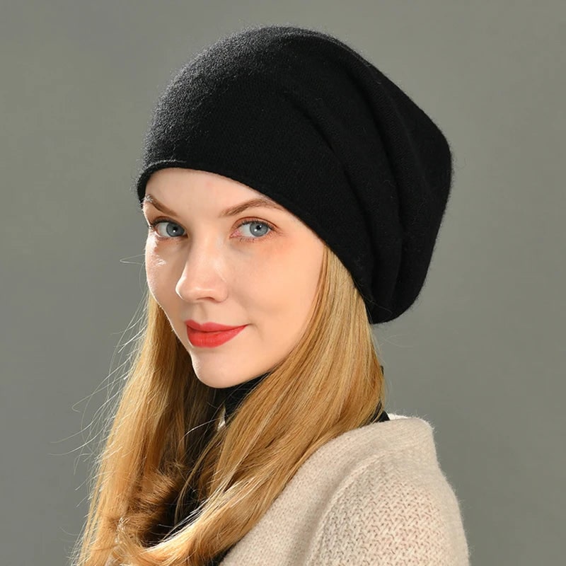 Men's Slouchy Cashmere Knit Beanie Cap with Rolled Edge - Image 4