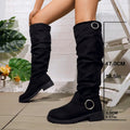 Men's Slouchy Knee High Boots with Block Heel and Buckle Strap - Image 3