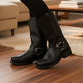 Men's Square Toe Motorcycle Harness Boots with Metal Studs and Pull-On Side Tabs - Image 1
