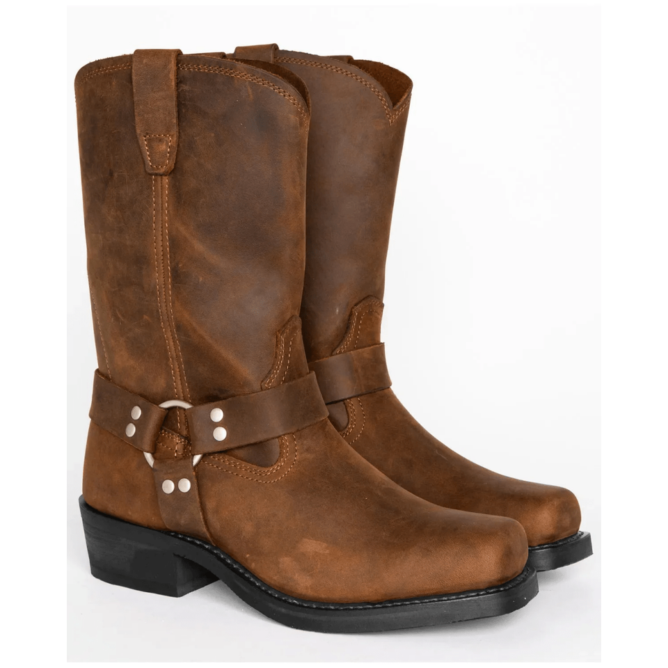 Men's Square Toe Motorcycle Harness Boots with Metal Studs and Pull-On Side Tabs - Image 5