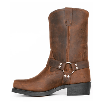 Men's Square Toe Motorcycle Harness Boots with Metal Studs and Pull-On Side Tabs - Image 8