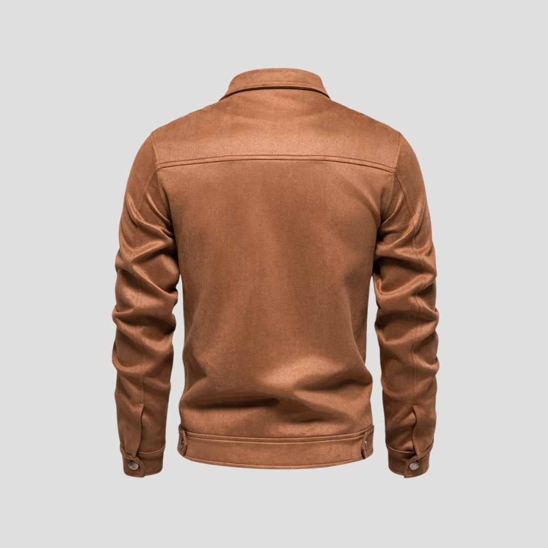 Men's Suede Bomber Jacket with Snap Buttons and Ribbed Trim - Image 5