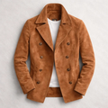 Men's Suede Pea Coat Double Breasted with Notch Lapel - Image 2