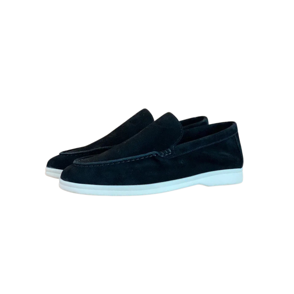 Men's Suede Slip on Loafers with Moc Toe Stitching and Rubber Sole - Image 1