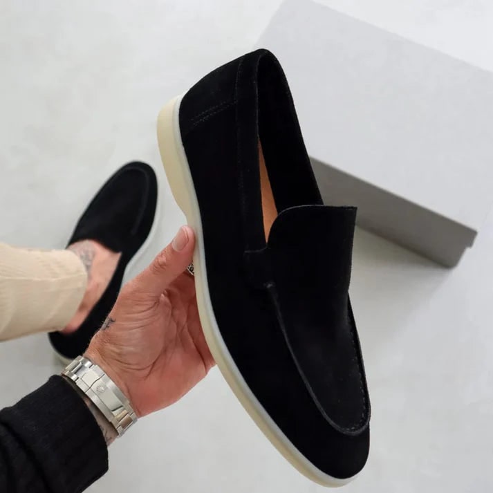 Men's Suede Slip on Loafers with Moc Toe Stitching and Rubber Sole - Image 12