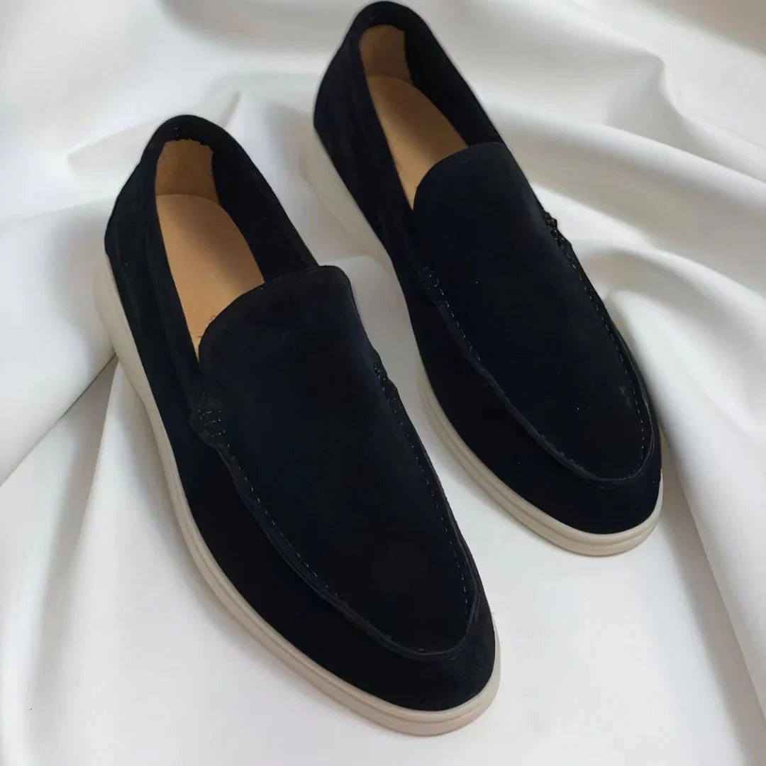 Men's Suede Slip on Loafers with Moc Toe Stitching and Rubber Sole - Image 2